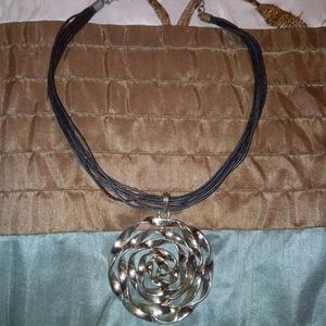 Cato's Large Silver rose Necklace Multi-Corded
